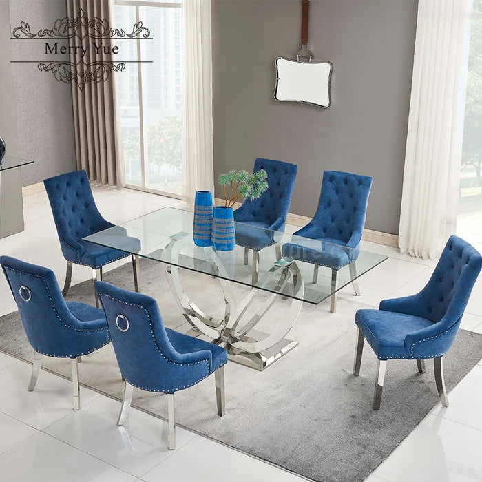 Kitchen Dining Table Clear Glass Table Sitting Room Adjusteble Glass Dining Toom Table