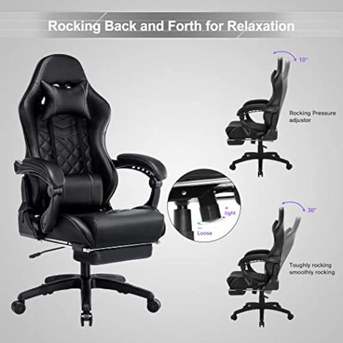 Blue Whale Massage Gaming Chair for Adults, 350LBS Office Chair with Retractable Footrest, Adjustable Armrest, Classic PU