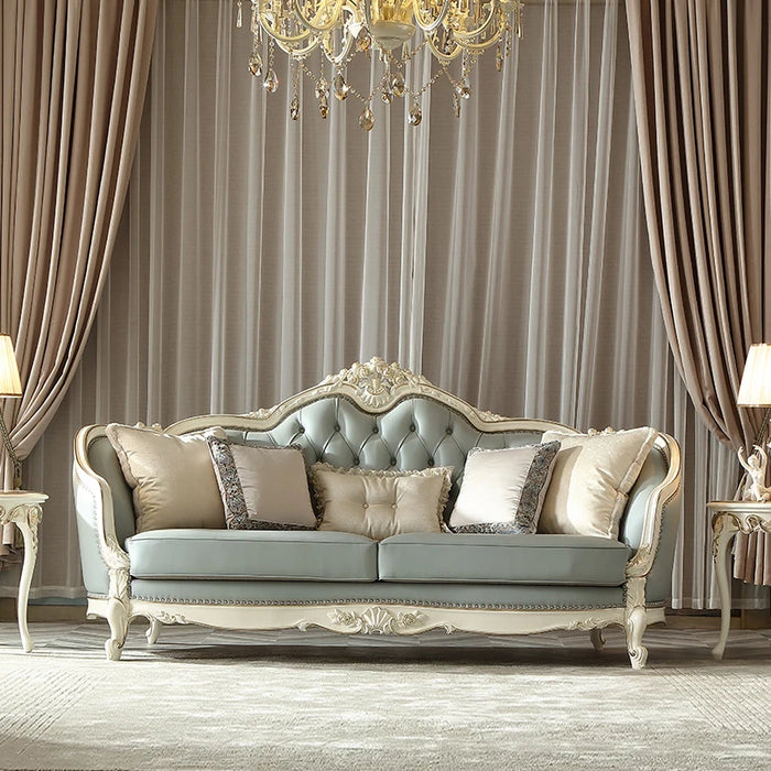 Genuine leather sofa combination, beech wood carving, European style villa, living room, sofa top layer, genuine leather
