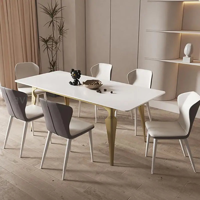 Modern Minimalist Kitchen Table Stainless Steel Feet Furniture Leather Chair And Rectangle Table Light Luxury Dining Room Sets