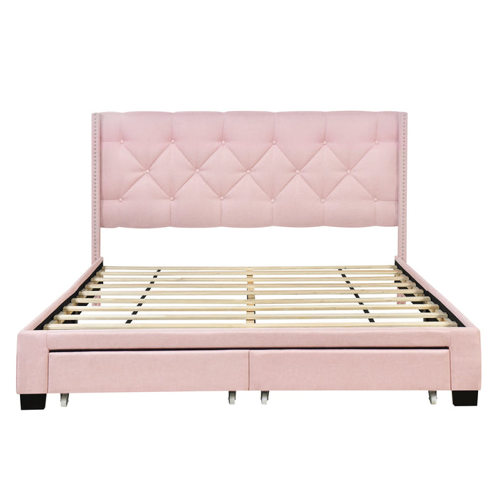 Queen Size Storage Bed Linen Upholstered Platform Bed with Two Drawers