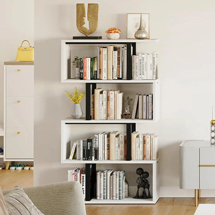 5-Tier Bookshelf, S-Shaped Z-Shelf Bookshelves and Bookcase, Modern Freestanding Multifunctional Decorative Storage She