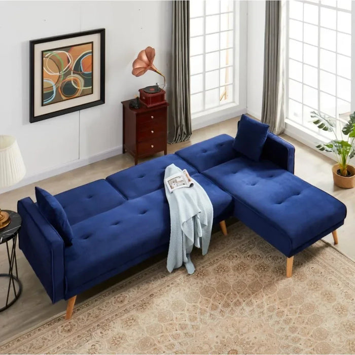 Modular Sofa Set for Living Room, Convertible Folding Futon Sofa Bed with 3 Pillows and 3 Backrest Settings -120°/150°/180°,blue