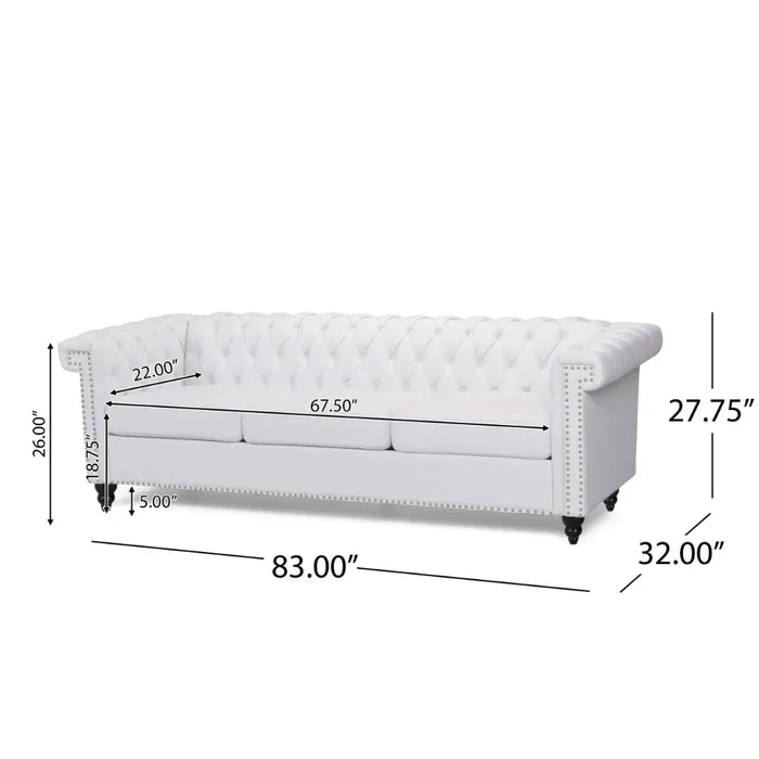 Living Room Tufted Fabric Sofa, with 3 Seats, 83"White Sofas