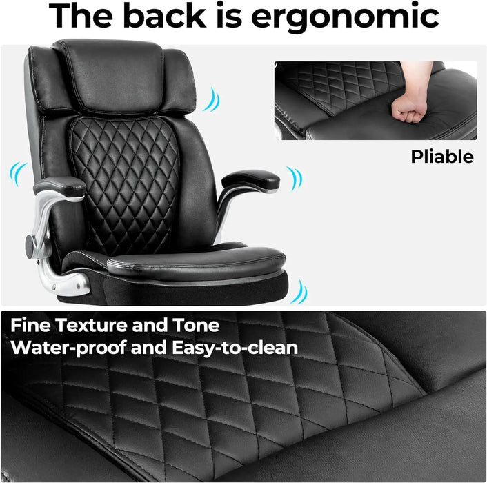 High Back Office Chair with Adjustable Arms, PU Leather Computer Executive Chairs Big Tall Swivel Ergonomic Adjustabl