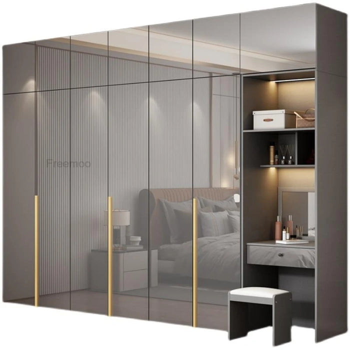 Light Luxury High-Gloss Wardrobe Simple Modern Bedroom Cabinet Four-Six-Eight Door Combination Closet Furniture For Clothes
