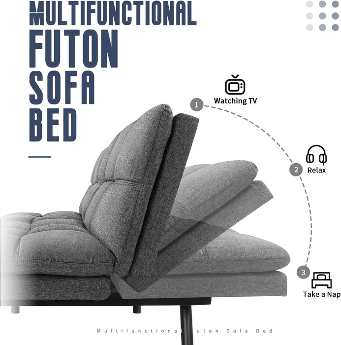IULULU Sofa Bed, Modern Convertible Futon Sleeper Couch Daybed with Adjustable Armrests for Studio, Apartment, Office