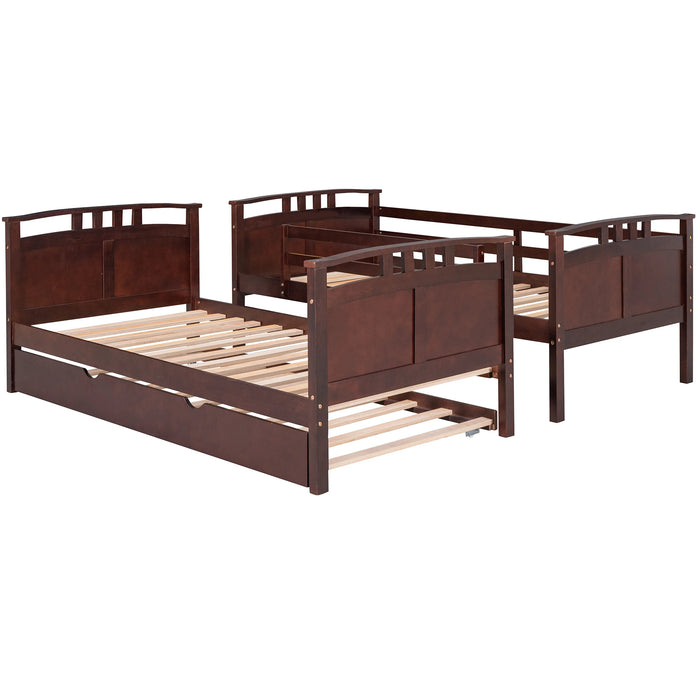 VSOGA Twin-Over-Twin Bunk Bed With Twin Size Trundle , Separable Bunk Bed For Bedroom - Espresso