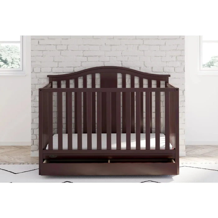 2023 Graco Solano 5-in-1 Convertible Baby Crib with Drawer, Espresso