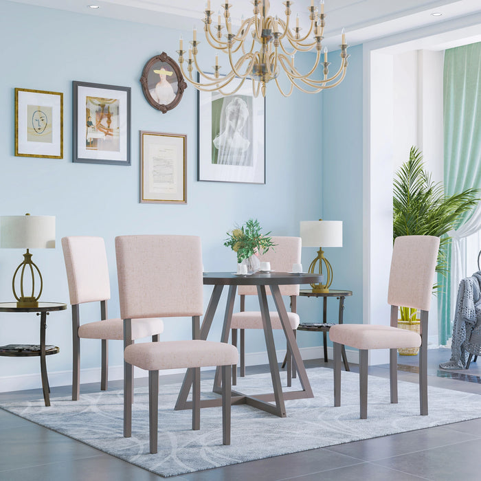 Mid-Century Wood 5-Piece Kitchen Dining Table Set with Round Table, 4 Upholstered Dining Chairs for Small Places