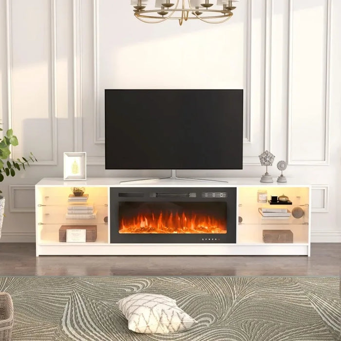 Entertainment Center with Adjustable Glass Shelves, TV Console for TVs up to 80", TV Table for Living Room,Bedroom,Office, Black