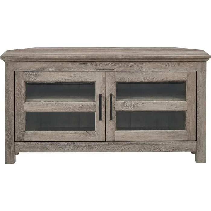 Modern Farmhouse Wood Corner Universal TV Stand for TV's Up to 50" Flat Screen Living Room Storage Entertainment Center 44 Inch