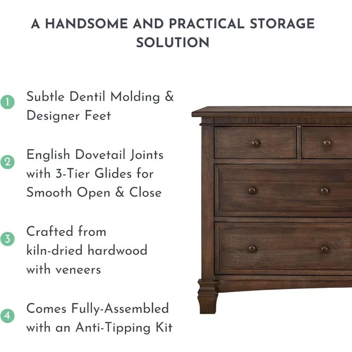 Evolur Cheyenne and Santa Fe Double Dresser, Antique Brown, 54x33x20.3 Inch Dressers