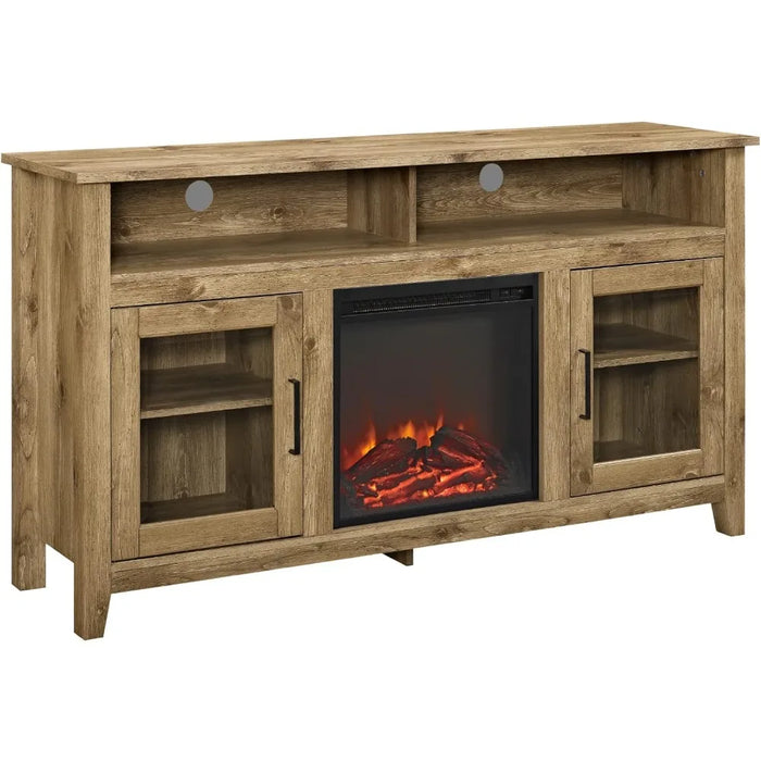 TV cabinet, farmhouse glass door Highboy fireplace TV bracket, suitable for 65 inch TV storage cabinet