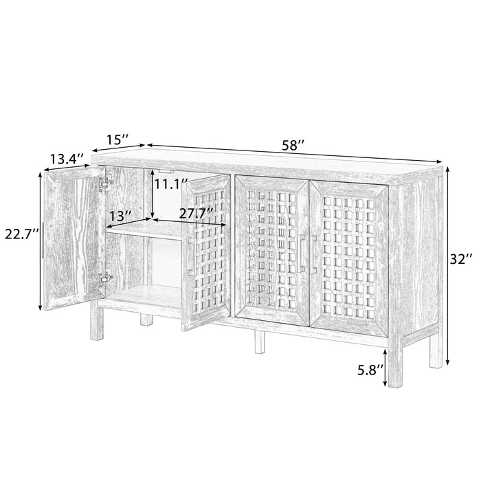 TXREM Retro Mirrored Sideboard with Closed Grain Pattern for Dining Room, Living Room and Kitchen