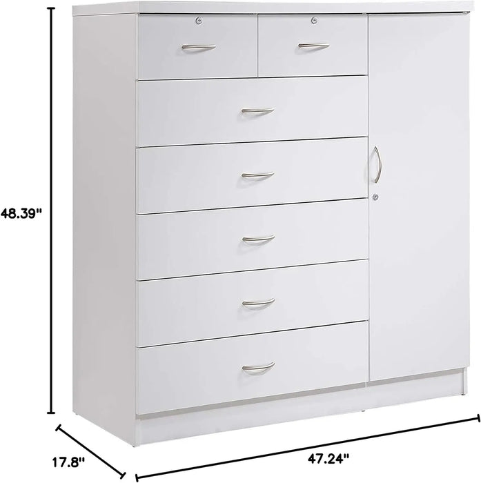 Hodedah 7 Drawer Jumbo Chest, Five Large Drawers, Two Smaller Drawers with Two Lock, Hanging Rod