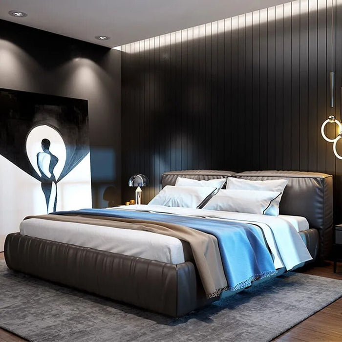 Modern Designer Tofu Block Bed High Quality Bedroom Home Furniture Leather King /Queen Size Double Bed
