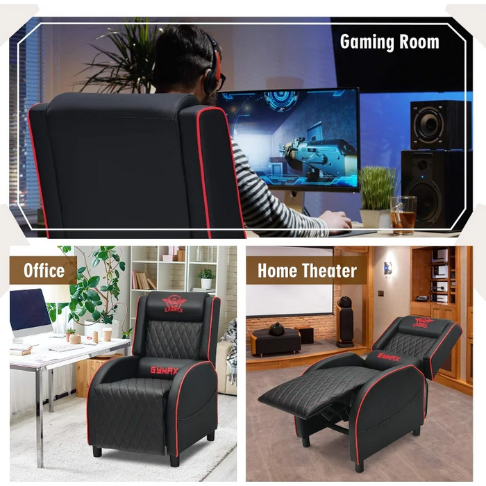 GYMAX Massage Gaming Recliner Chair, Ergonomic Racing Style Single Sofa with Adjustable Headrestg Room Office (Red)