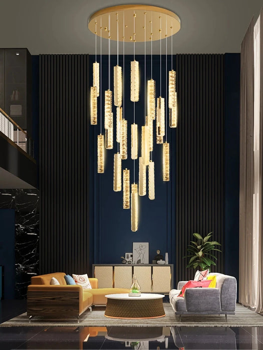 Led Pending Staircase Chandelier Luxury Home Decor Gold / Chrome hanging Light Fixture Long Modern Villa Crystal K9 110v-240v