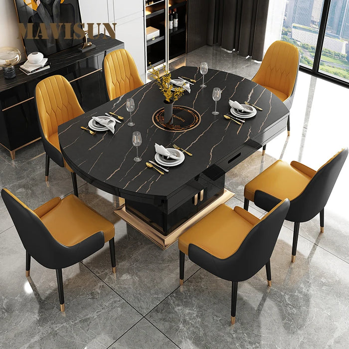 Marble Black White Plate Long Dinner Table Small Living Room Set 6 Chairs Loft Dining Room Sets Inside Table Pliante Furniture