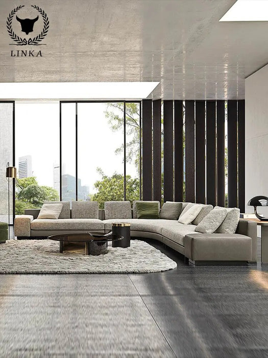High-end Fabric Sofa Simple Modern Italian Corner Curved Living Room  Combination Set Nordic Style Furniture