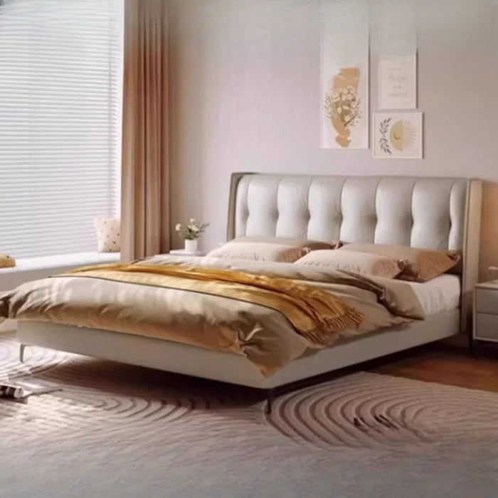 Luxury Aesthetic Double Bed King Size Minimalist Modern Salon Double Bed Wood Genuine Leather Cama Matrimonial Bedroom Furniture