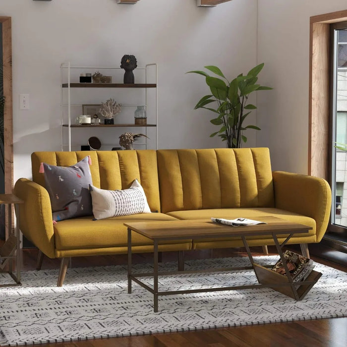 Living Room Sofas Sofa Futon - Premium Upholstery and Wooden Legs - Mustard Couch Sofas