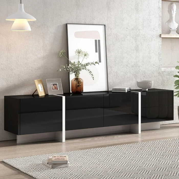 Modern White and Black Modern Rectangular Design Tv Cabinet Suitable for TVs Below 80 Inches Tv Stand Living Room Furniture Home