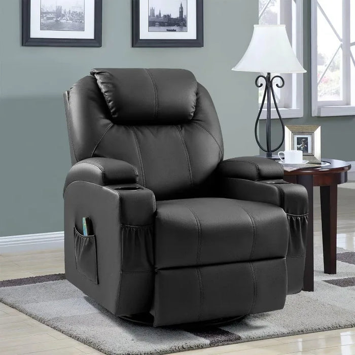Swivel Rocker Recliner with Massage and Heating Functions, Sofa Chair with Remote Control and Two Cup Holders sofa sofa chair