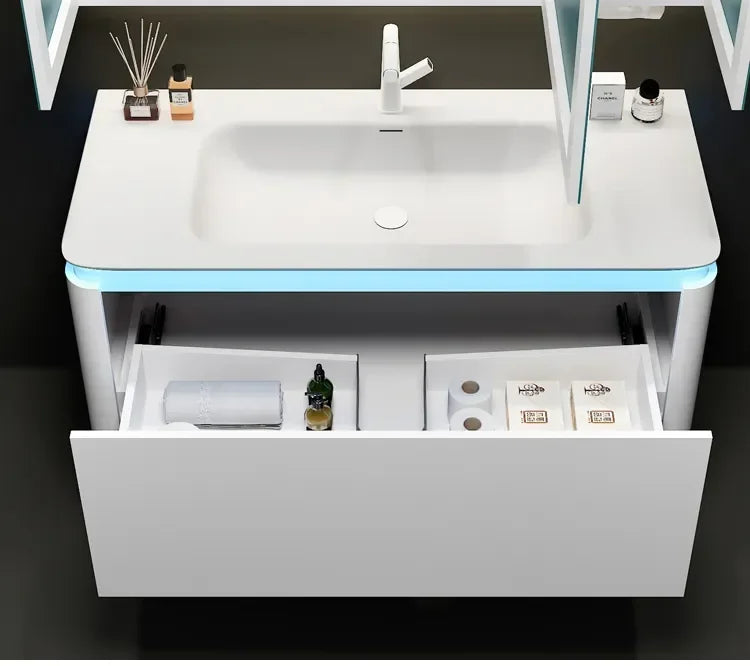 Bathroom Vanity Cabinet And Sink Cream Wind Combination Corian Rock Plate Seamless  Hand Washing Basin Toilet Washstand Simple