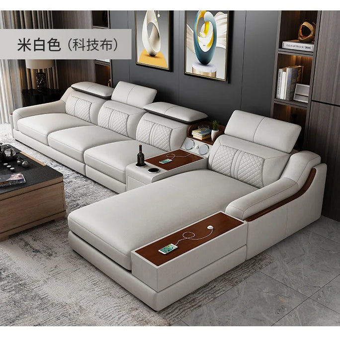 Leather sofa combination simple modern living room functional sofa Large family L-shaped corner leather sofa