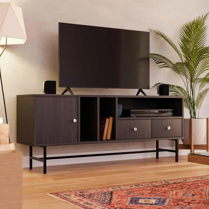 Mid-Century Modern Rectangular TV Stand With Enclosed Storage and Powder-coated Iron Legs Tv Wall Cabinet Home Furniture Stands