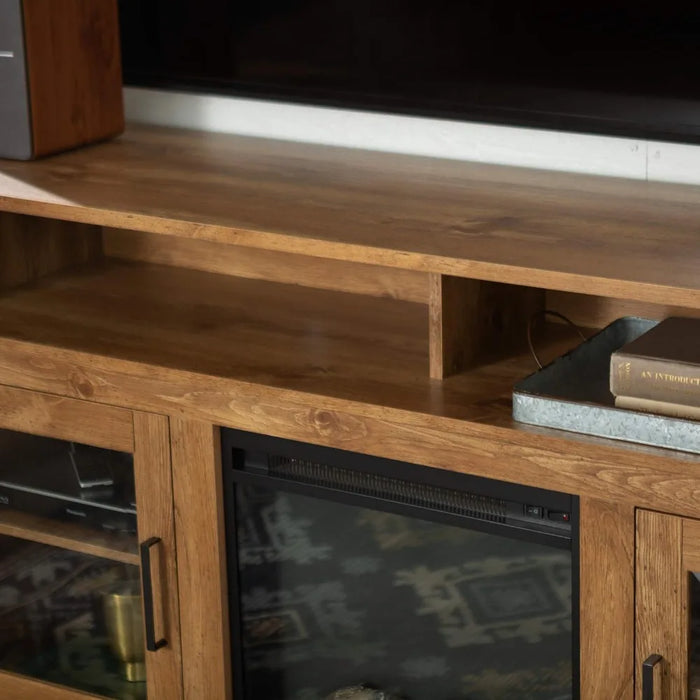 TV cabinet, farmhouse glass door Highboy fireplace TV bracket, suitable for 65 inch TV storage cabinet