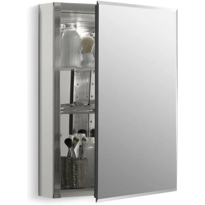 20" W x 26" H Single-Door Bathroom Cabinet with Mirror, Recessed or Surface Mount Bathroom Wall Cabinet, Beveled Edges,Silver