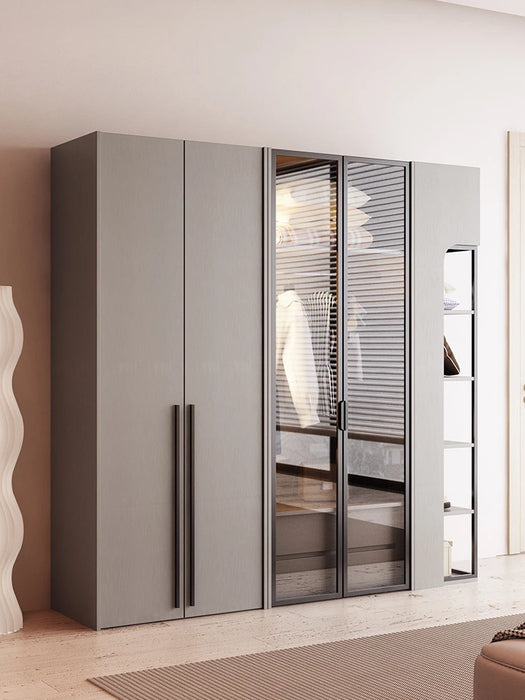 Modern minimalist solid wood double door wardrobe, bedroom, four door combination wardrobe, large capacity storage cabinet
