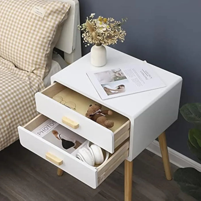 Set of 2 Nightstand End Table,Mid-Century Modern Wood Storage Bedside Table with 2 Drawers,Nightstand Furniture Suitable(White)
