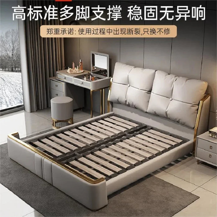 Italian modern minimalist 1.5-meter 1.8-meter master bedroom double bed, solid wood upholstered bed, light luxury Napa leather b