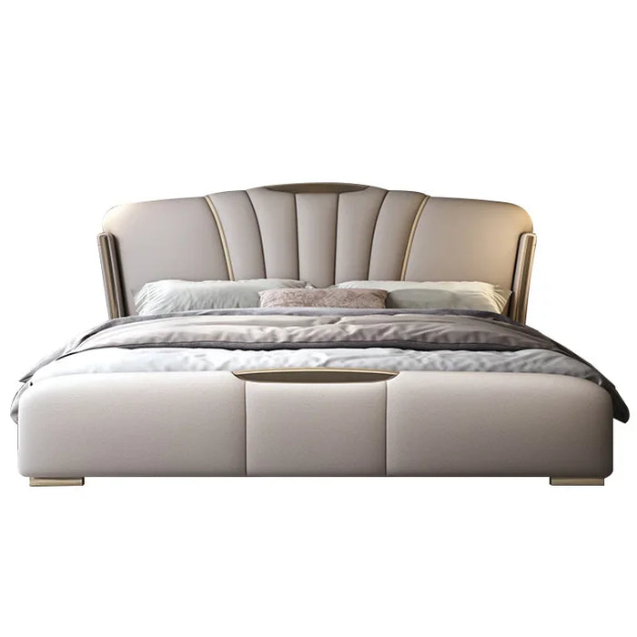 Italian light luxury leather bed, 1.8m master bedroom double bed, modern minimalist leather art bed, 1.5m high box storage bed