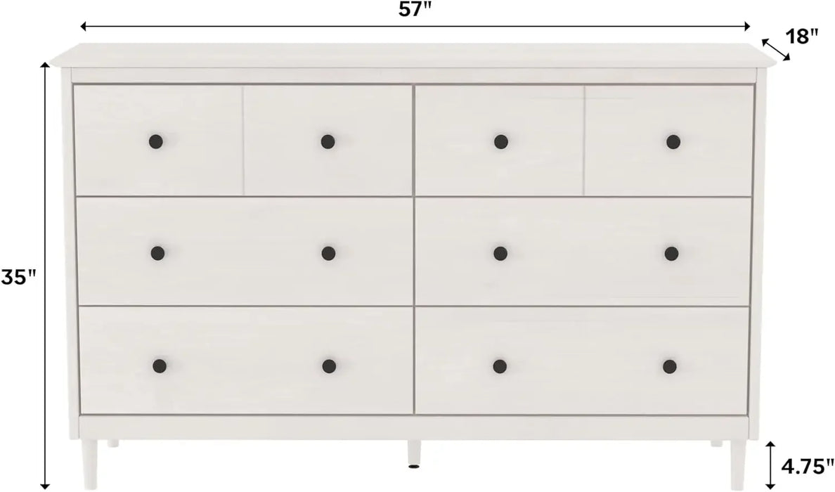 Walker Edison Wood Dresser Bedroom Storage Drawer Organizer Closet Hallway, 6 Drawer, White