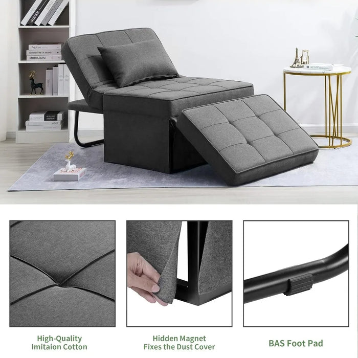 4 in 1 Multi-Function Folding Breathable Linen Couch Bed for Living Room Apartment Office, Dark Grey