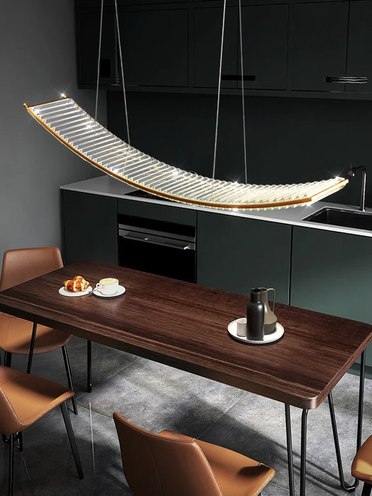 Long Stripe Restaurant Chandelier New Light Luxury Crystal Dining Table Lamp Post-modern Minimalist Led Creative Art Chandelier
