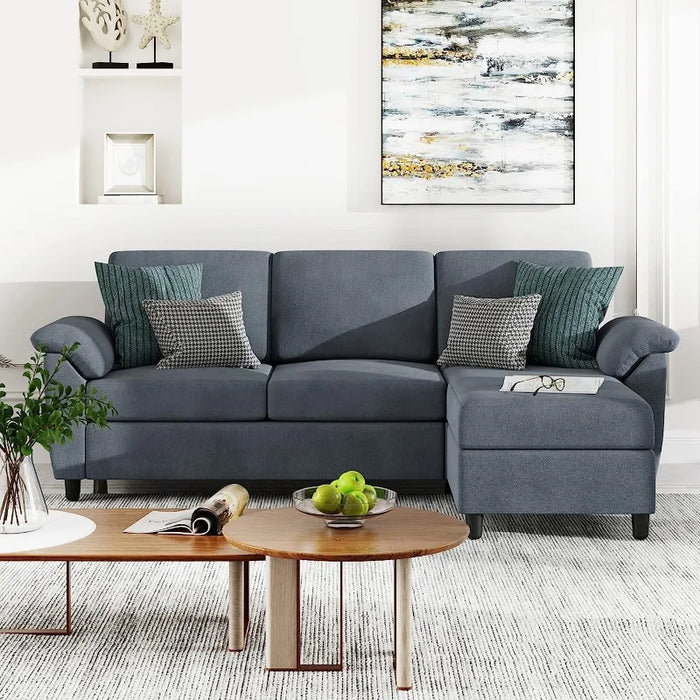 Convertible Sectional Sofa Couch,3 Seat L Shaped Sofa with Removable Pillows Linen Fabric Small Couch Mid Century for Living Roo