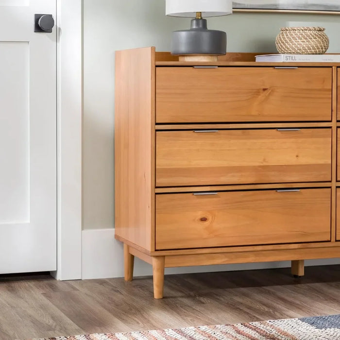 Modern Solid Wood 6-Drawer Dresser with Gallery-Top, 55 Inch, Caramel, dresser  tocadores para el dormitorio , makeup table