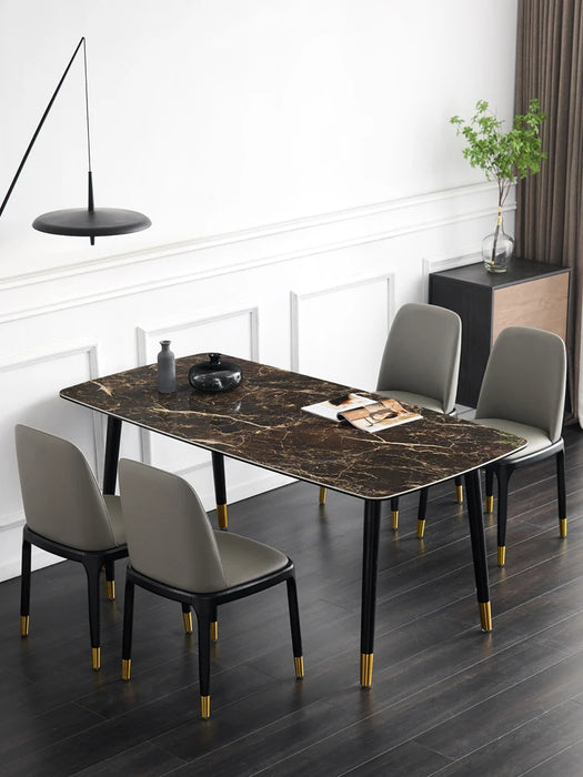Light luxury rock plate dining table and chair combination modern simple rectangular solid wood leg family restaurant Nordic sma