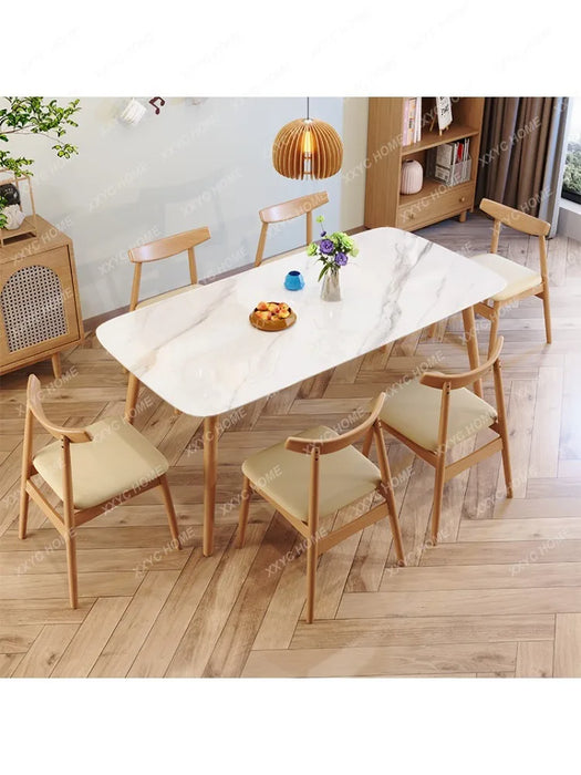 Solid Wood Stone Plate Dining Tables and Chairs Set White Wax Wood Color Modern Household Small Apartment Restaurant DiningTable