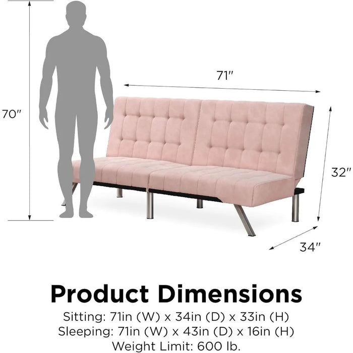 DHP Emily Futon With Chrome Legs, Pink Velvet