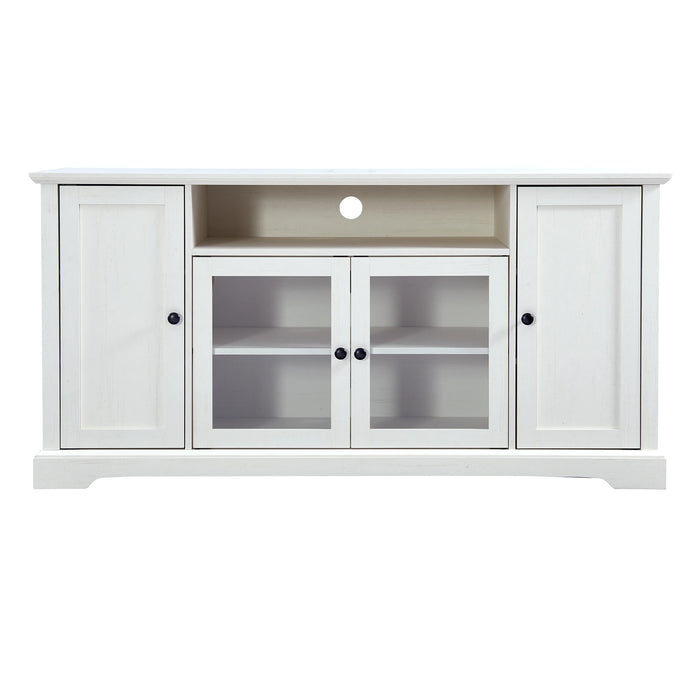 TV Stand for TV up to 65in with 2 Tempered Glass Doors Adjustable Panels Open Style Cabinet, Sideboard