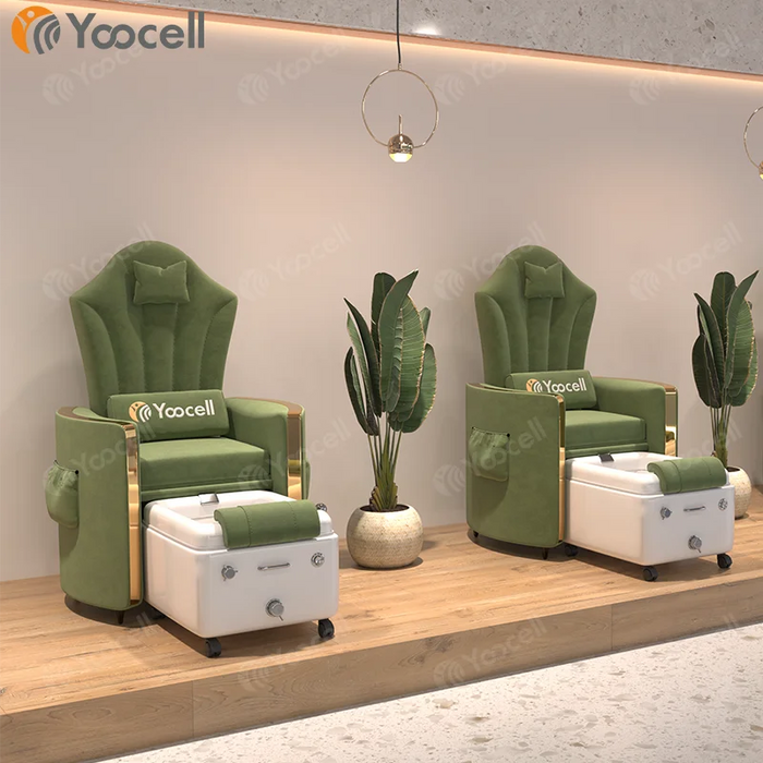 Yoocell top sales beauty salon furniture luxury green color pedicure foot spa massage chairs magnetic jet for nail salon