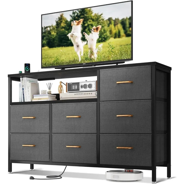 Dresser for Bedroom Tv Cabinet 7 Large Storage Drawers in the Living Room TV Cabinet With Charging Station Furniture Home
