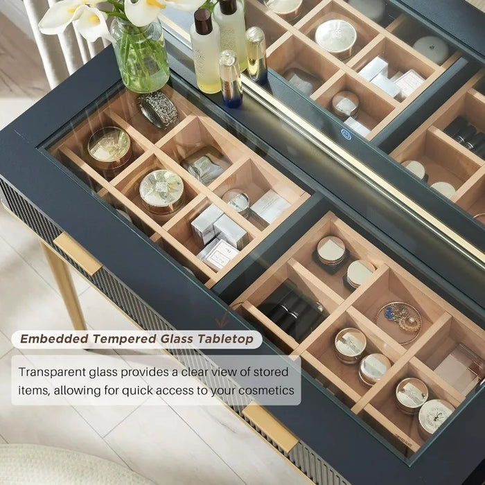 Makeup Vanity Desk with 36" HD Lighted Mirror, 48" Big Modern Vanity Desk with Mirror and Lights, Dressing Table with 5 Drawers